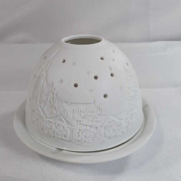 Starlight Hellmann-Versand Bisque Lithopane White Christmas 0816 Candle Holder - Picture 3 of 12